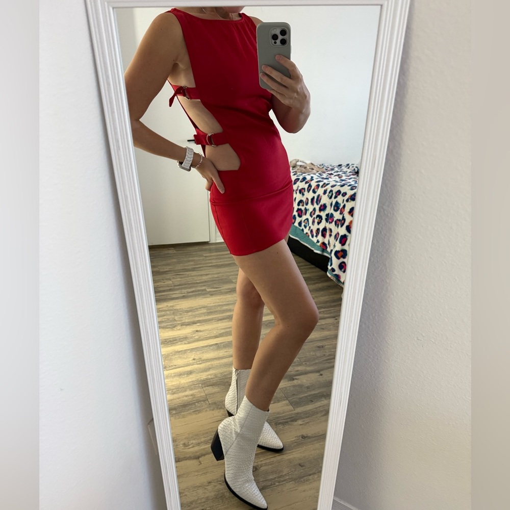 NWT Peppermayo Exclusive - Cherish You Buckle Mini Dress - Red, size 2